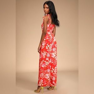 Sunny Sweetness Red Floral Print Tie-Strap Jumpsuit, size XL